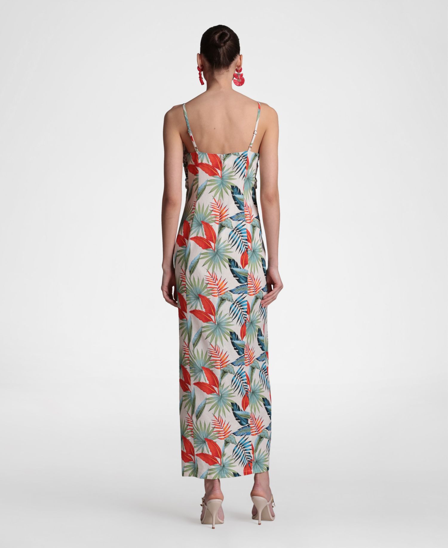 Women's Linen-Blend Maxi Slit Front Dress