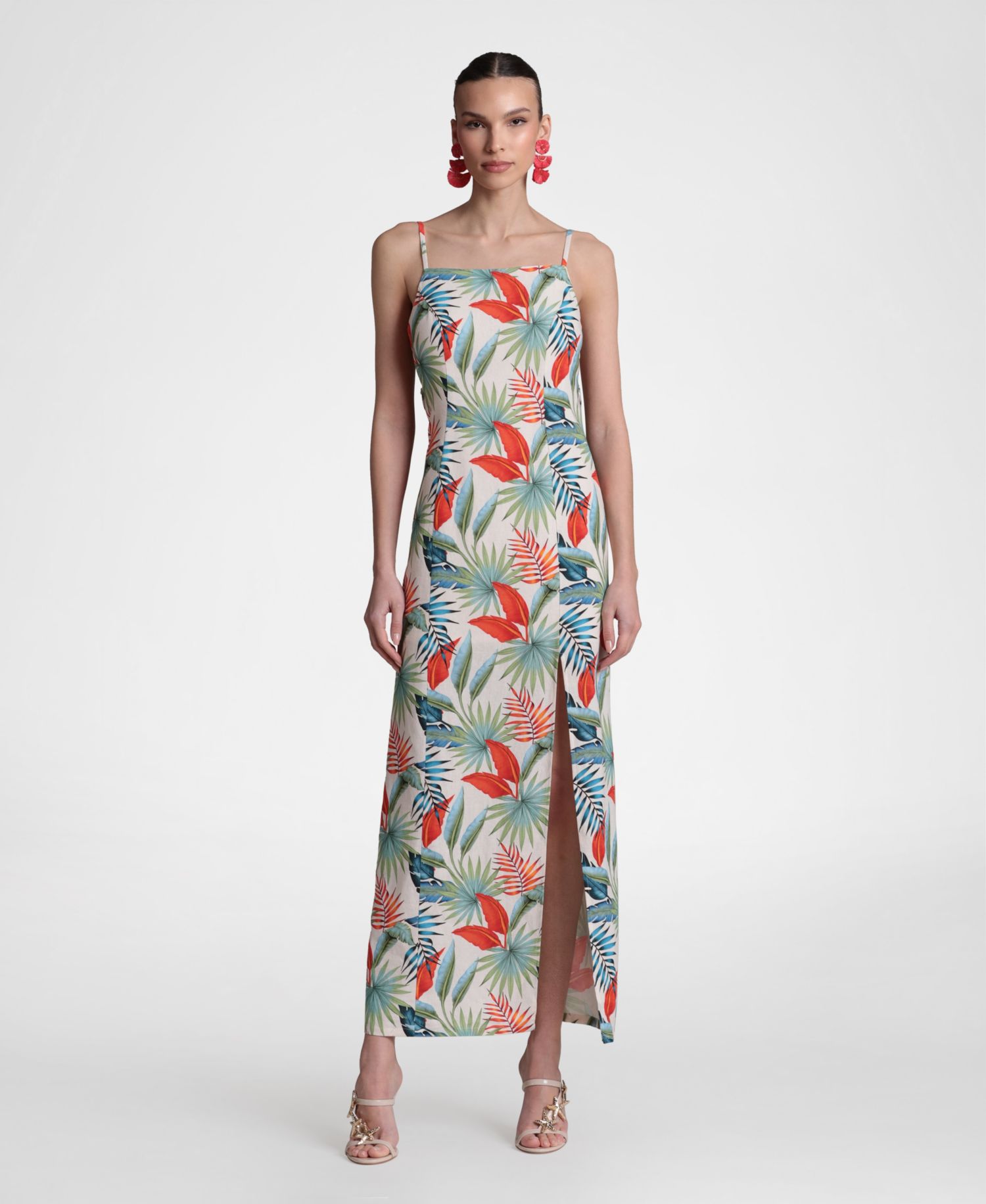 Women's Linen-Blend Maxi Slit Front Dress