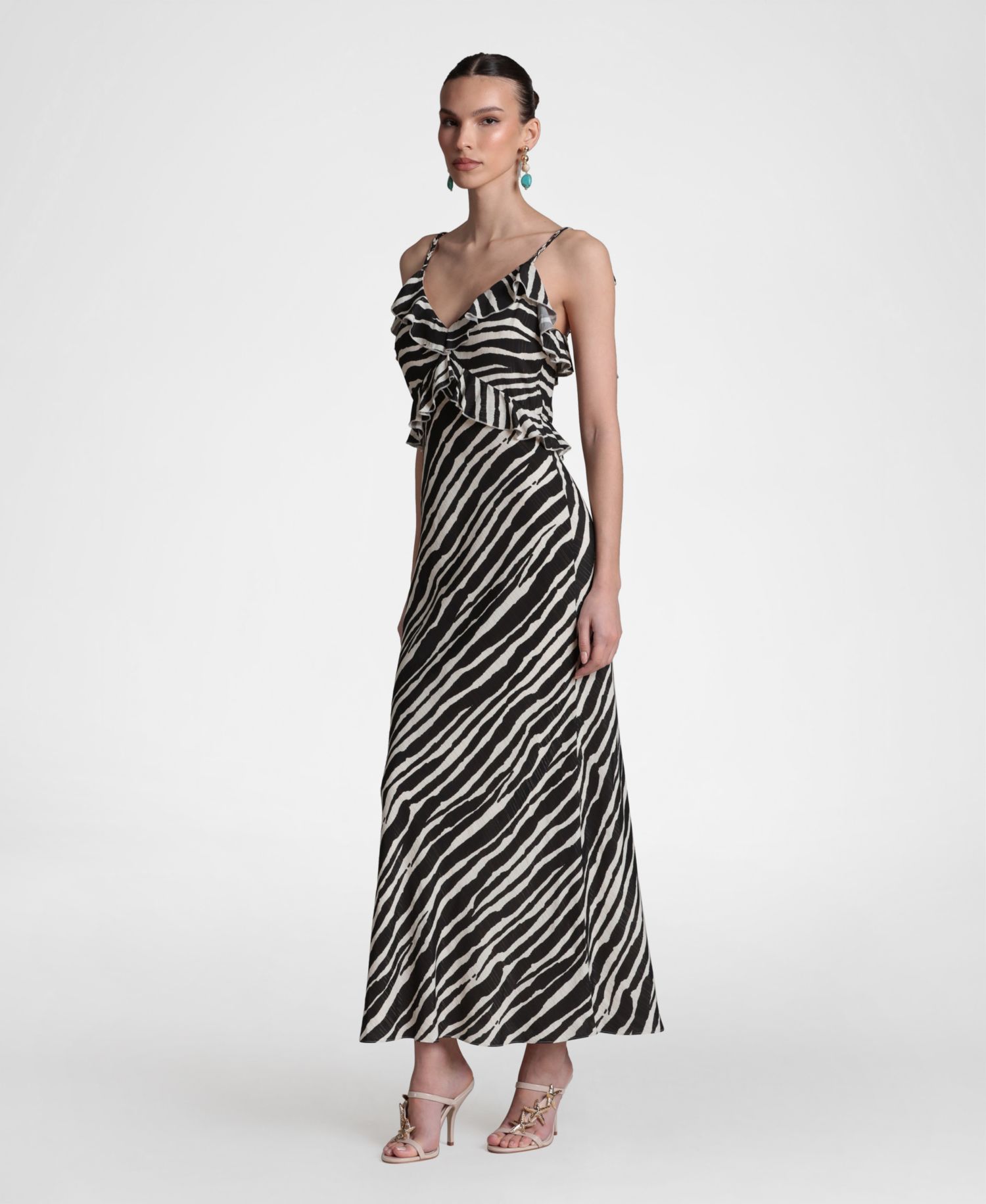 Women's Braided Tie Ruffle Maxi Dress