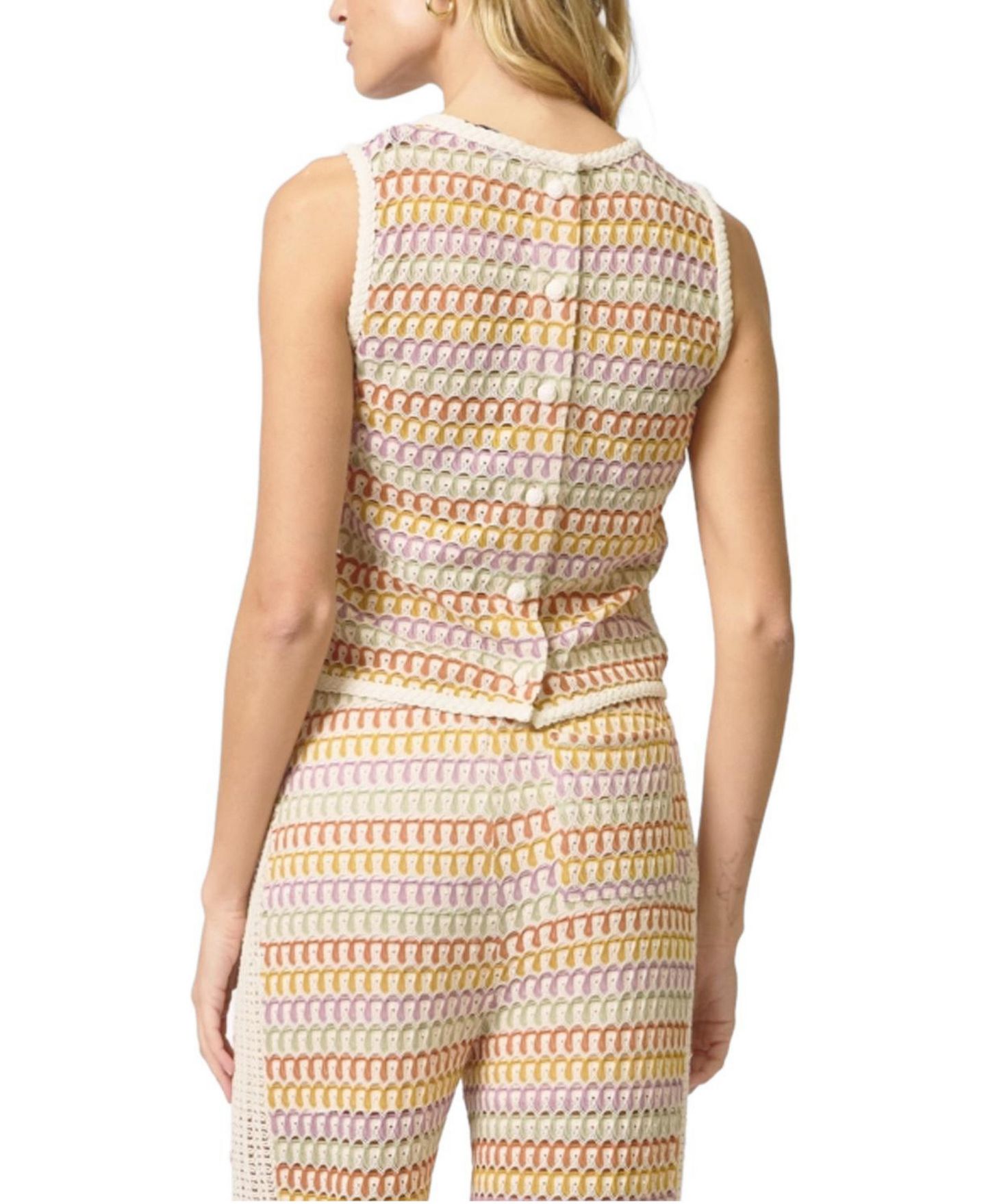 Женский топ Central Park West Celine Rainbow Crochet Button Back Shell, цвет: Разноцветный — фото 3