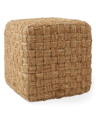 Seagrass Cube Ottoman, Square Handwoven Pouf, Indoor Boho Home Decor for Living Room, Apartment