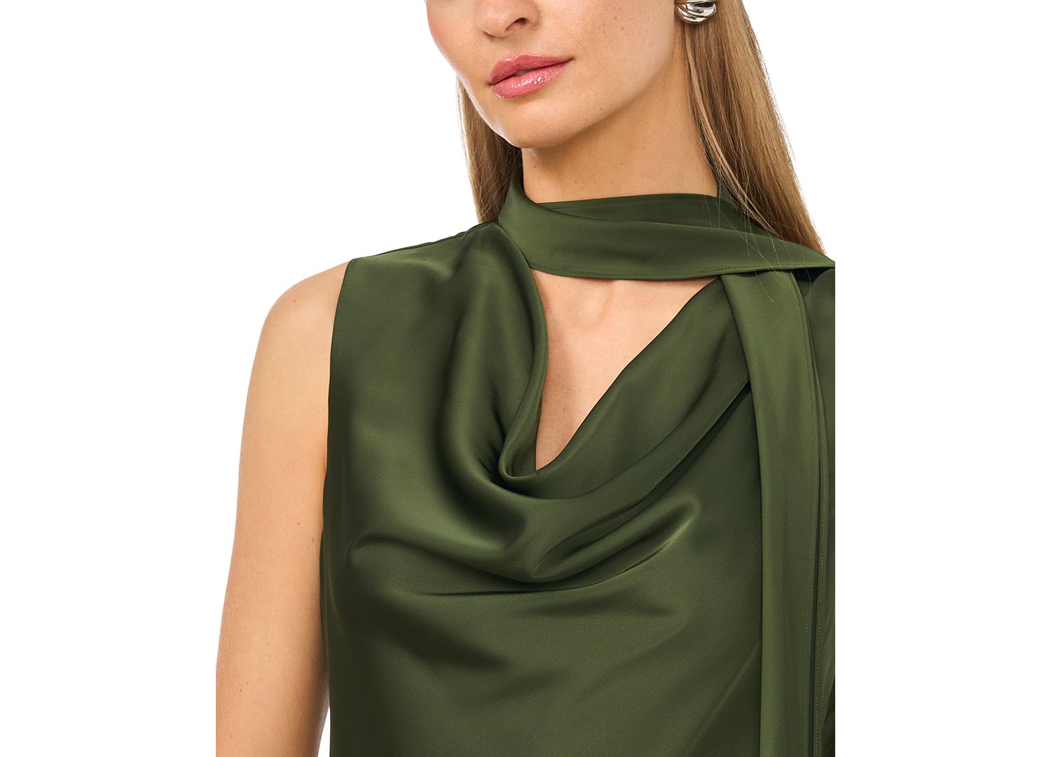 Women's Sleeveless Cowl Neck Scarf-Tie Maxi Dress