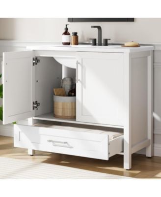 36" Bathroom Vanity with Sink, Vintage Bathroom Cabinet Vanity with Doors and Drawers