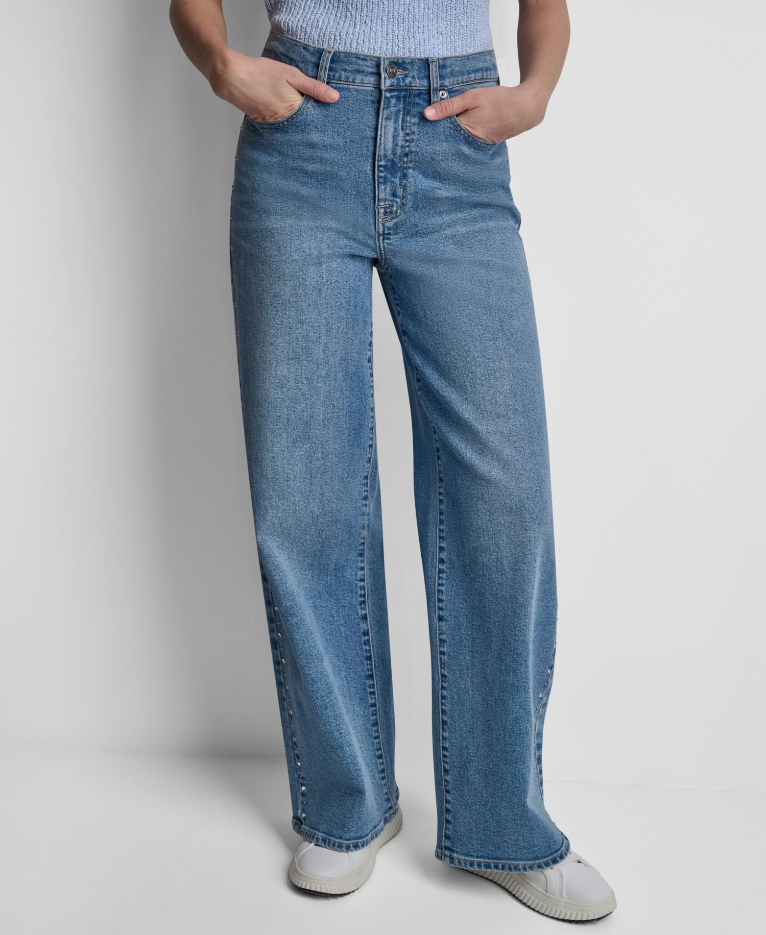Women's High-Rise Wide-Leg Outseam Studs Jeans