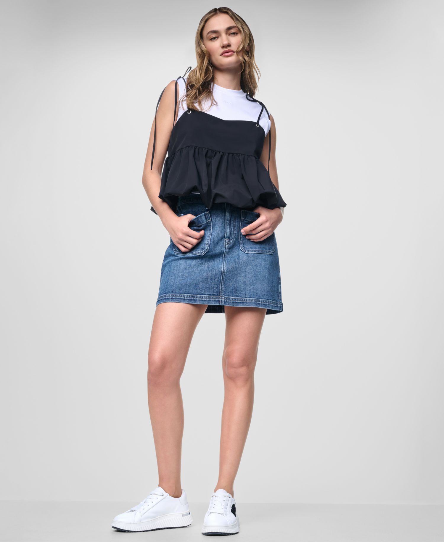 Women's Nylon-Blend Tied Strap Peplum Tank Top