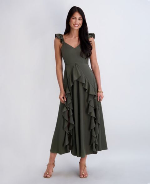 Женское платье Siena Ruffle Strap Maxi Dress with Cascading Skirt, цвет: Оливковый
