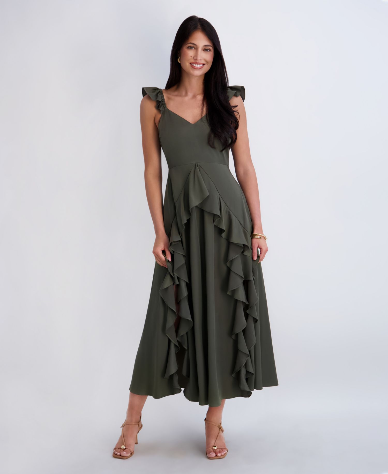 Women’s Ruffle Strap Maxi Dress with Cascading Skirt