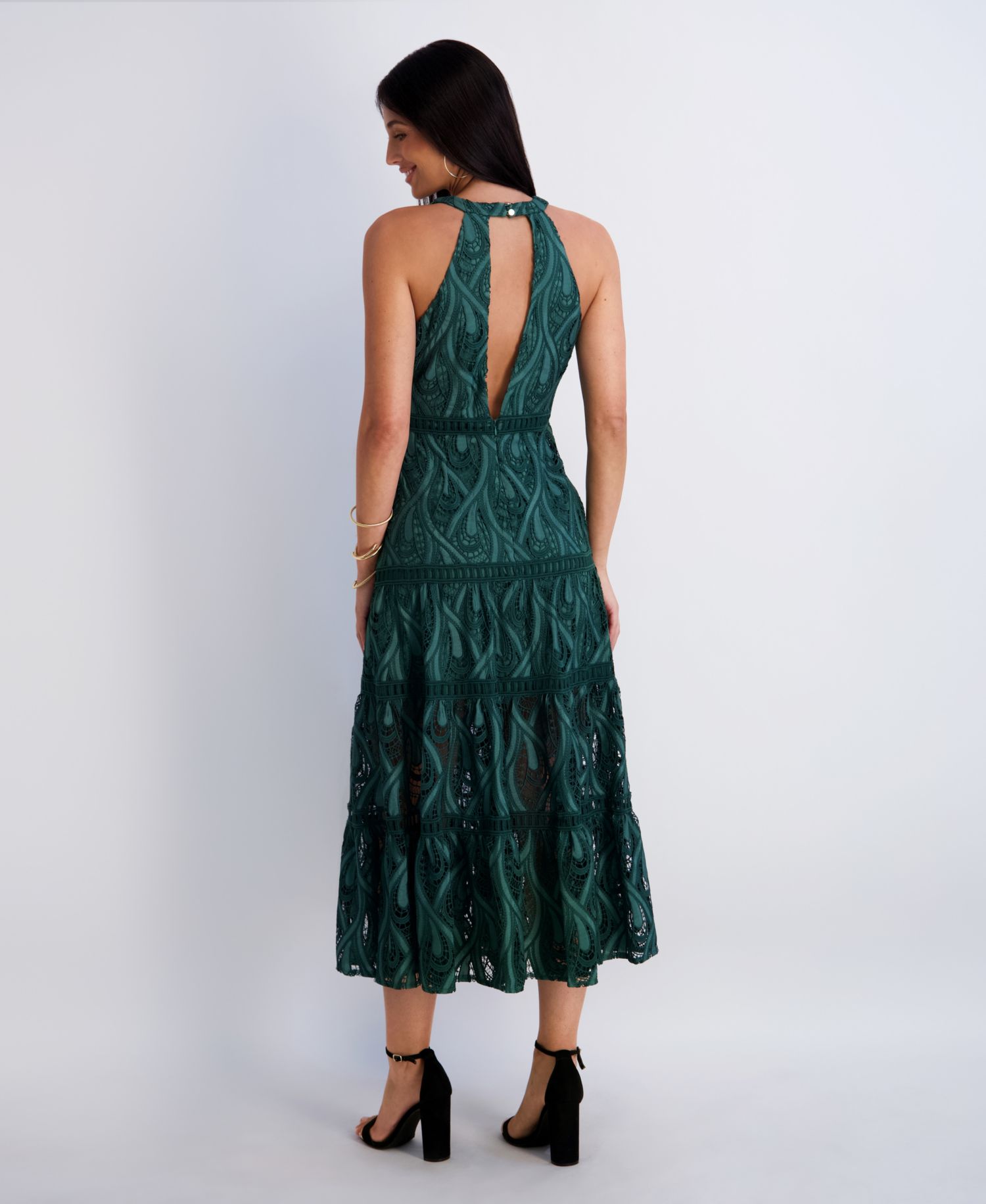 Women’s Heavy Lace Halter Tiered Dress