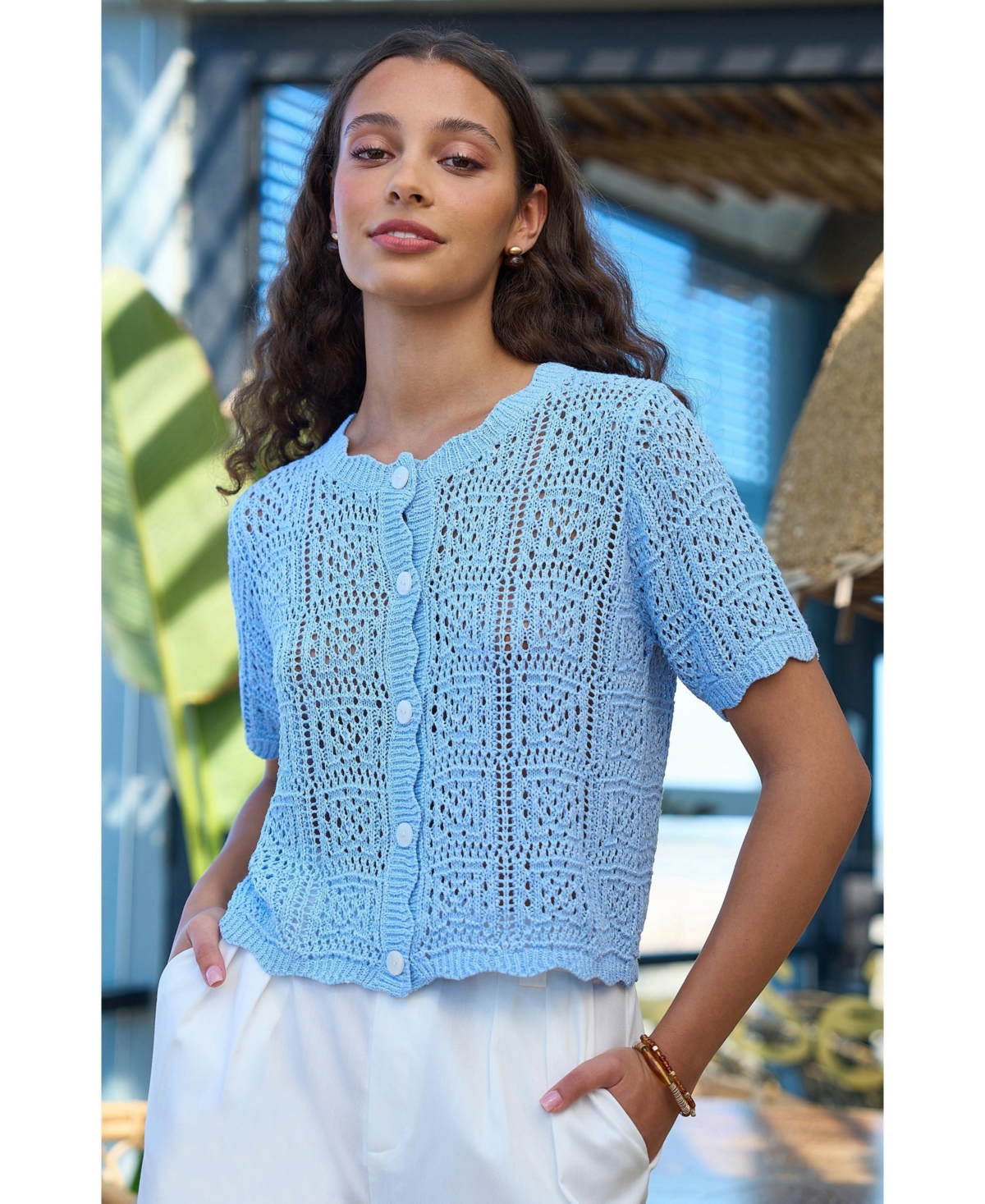 Yumi Women's Crochet Short Sleeve Cardigan