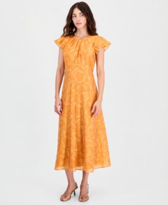 Women's Flutter-Sleeve A-Line Midi Dress