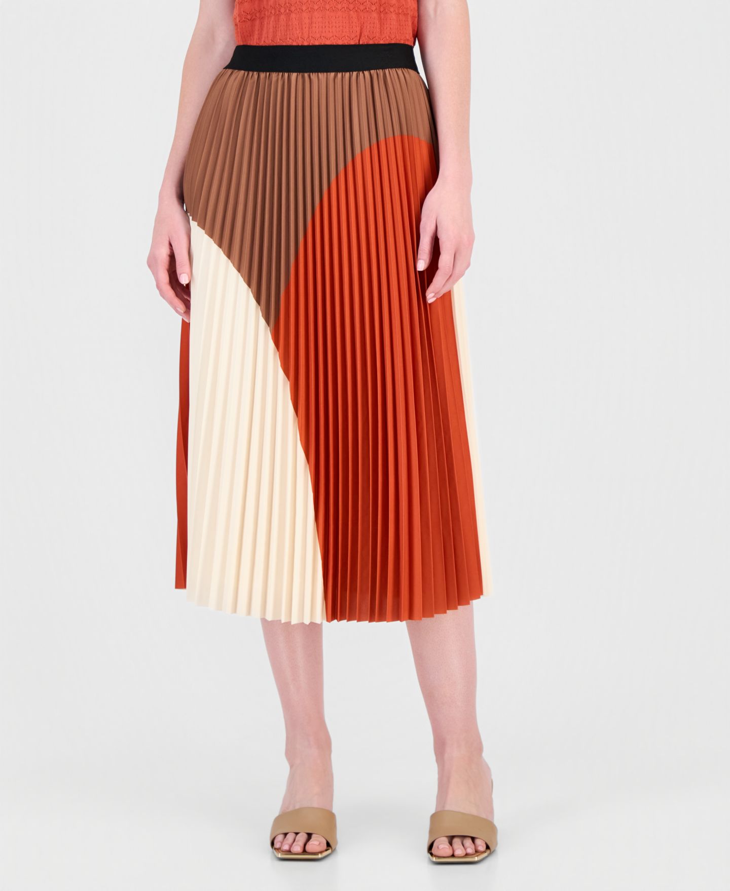 Женская юбка T Tahari Pleated Pull-On Midi Flare, цвет: Разноцветный — фото 2