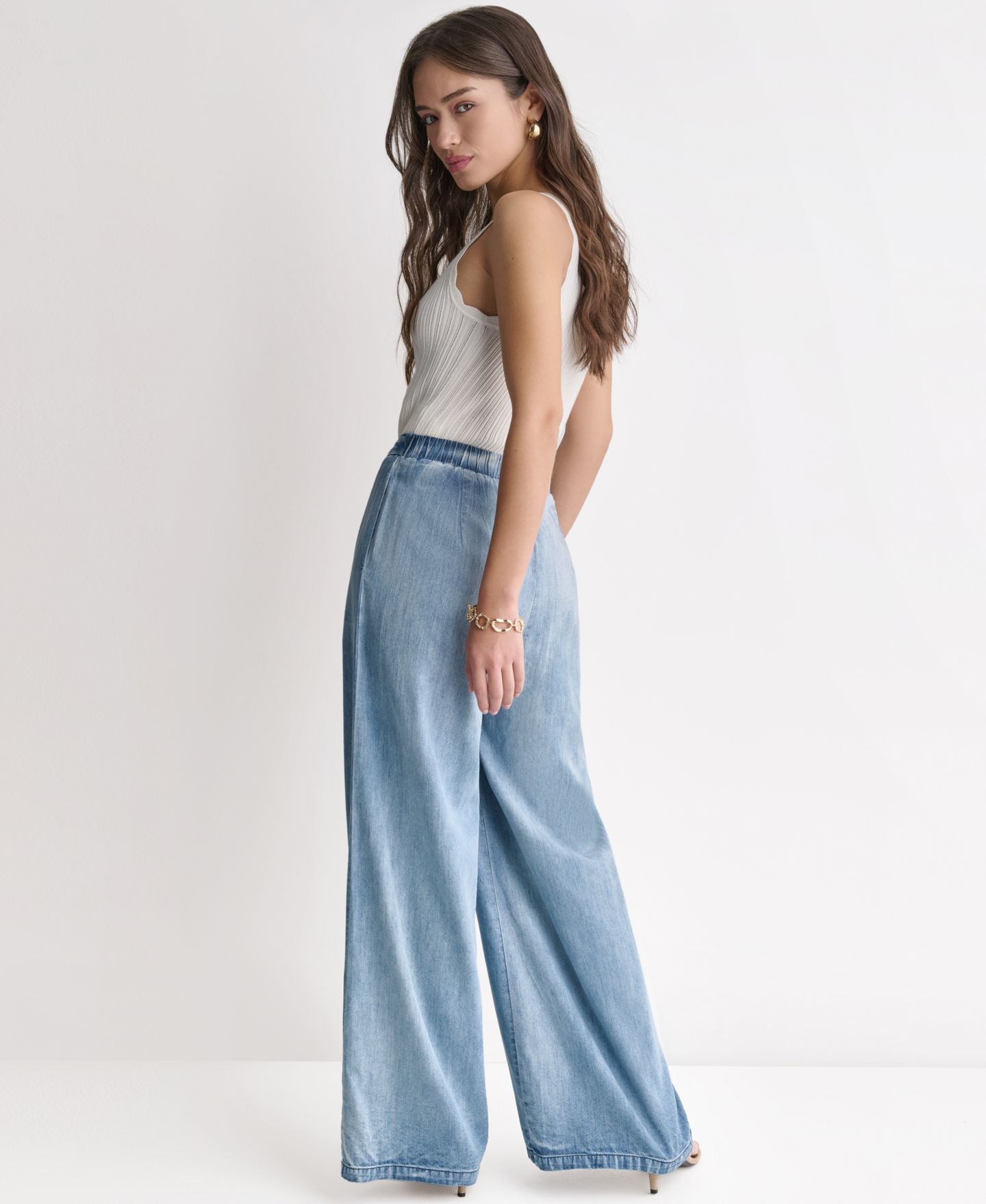 Женские брюки BCBG High-Rise Wide-Leg Denim Pants, цвет: Синий — фото 6