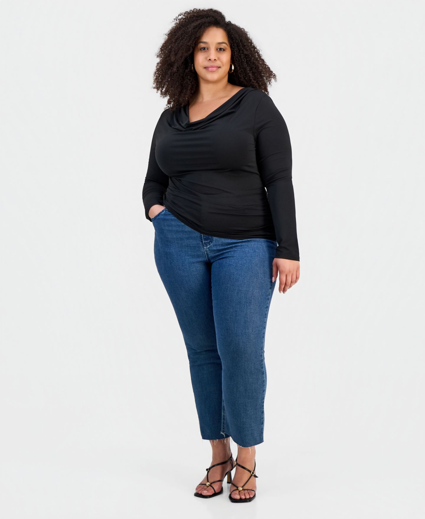 Женский топ FULL CIRCLE TRENDS Trendy Plus Size Cowlneck Jersey, цвет: Чёрный — фото 2