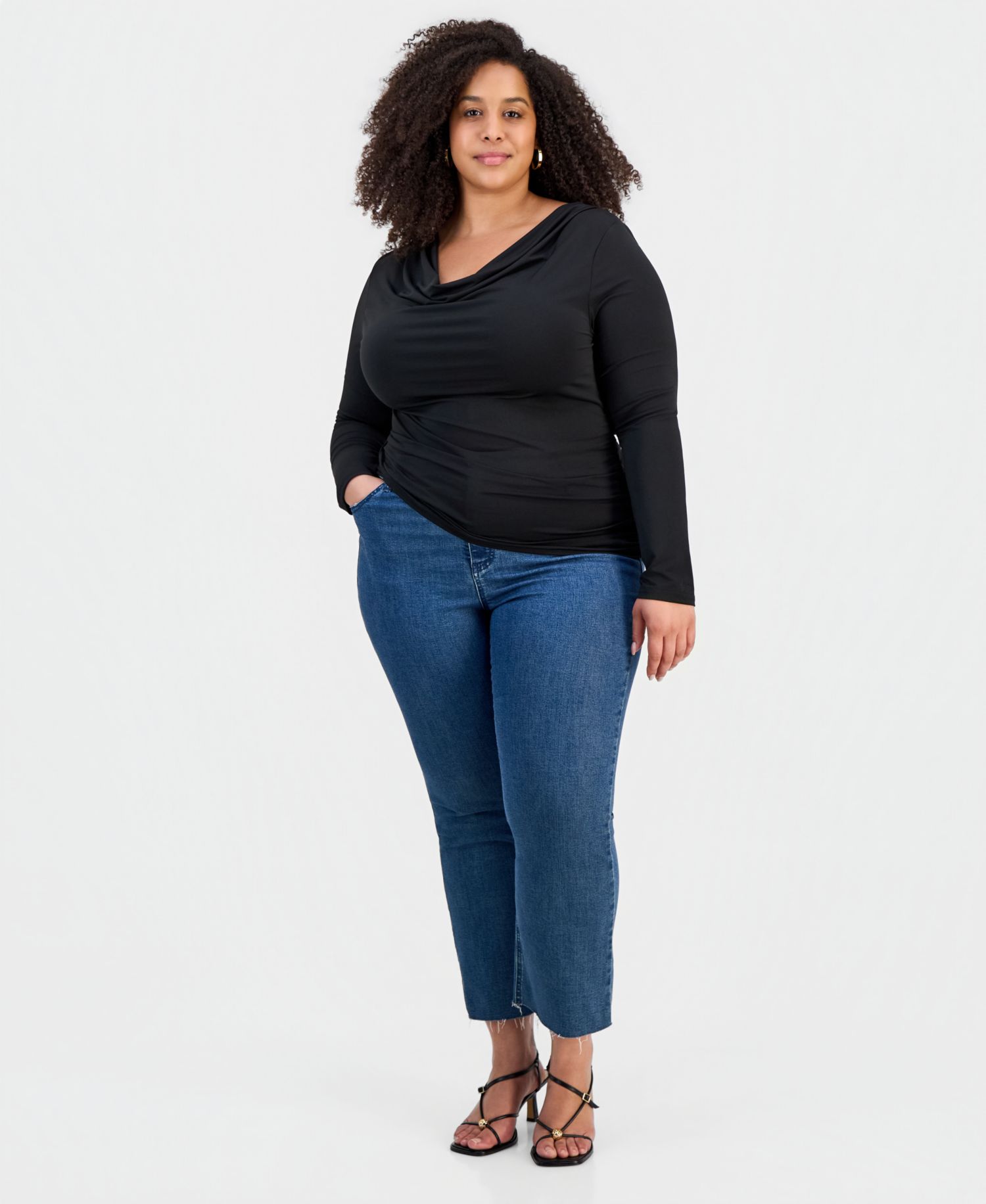 Trendy Plus Size Cowlneck Jersey Top