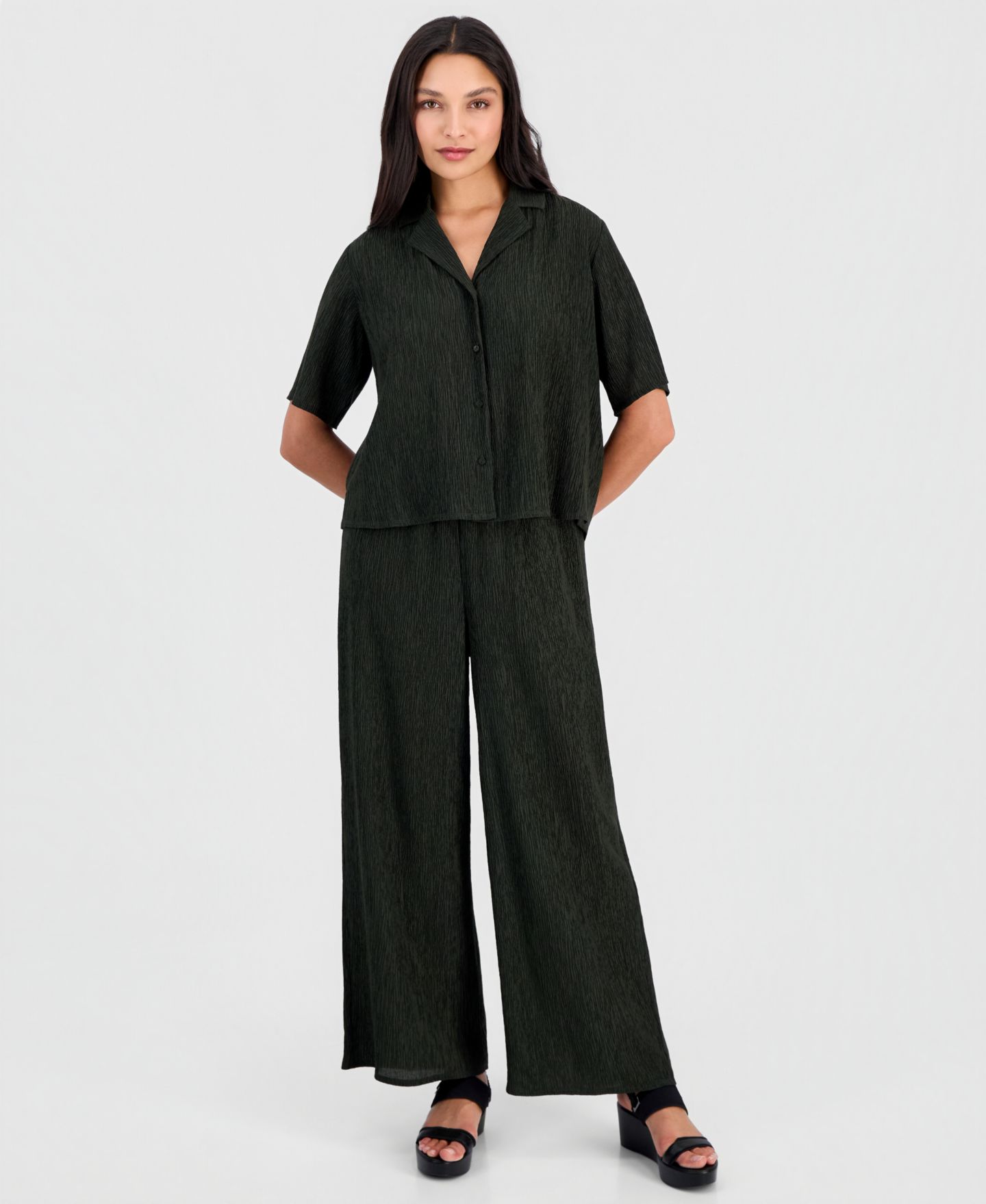 Женская рубашка Eileen Fisher Notch-Collar Elbow-Sleeve, цвет: Seaweed — фото 3