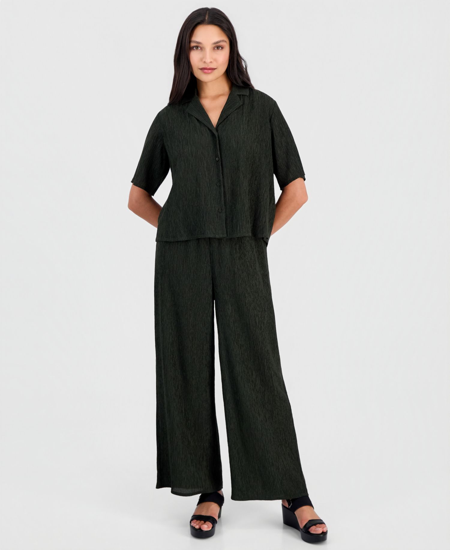 Women's Notch-Collar Elbow-Sleeve Shirt