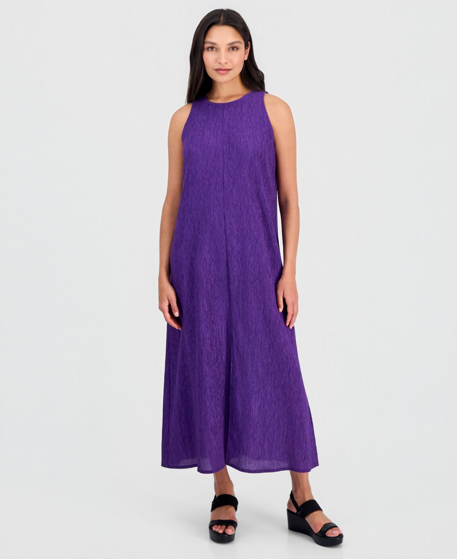 Women's Round-Neck Side-Slit Maxi Dress