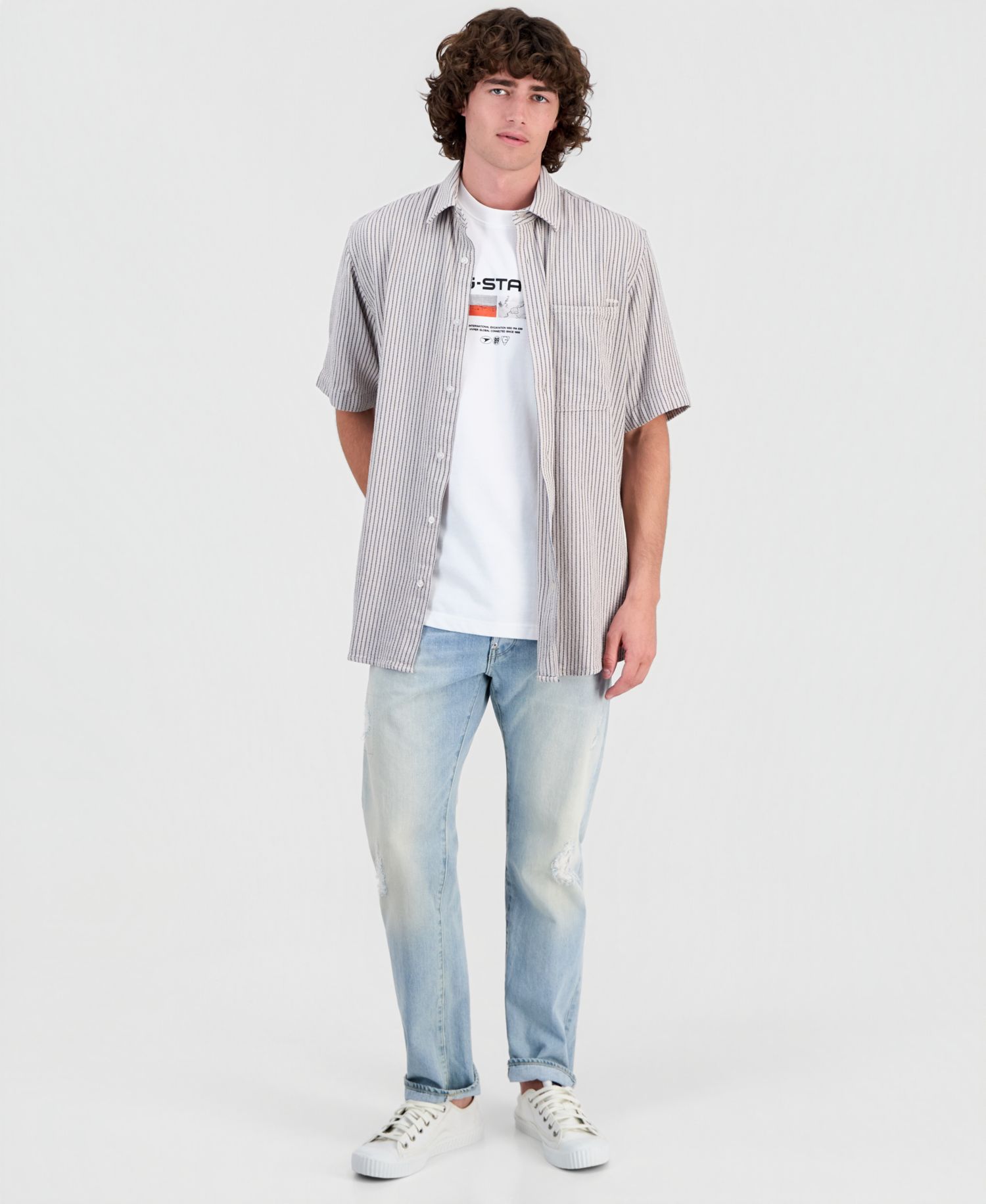 Men's One-Pocket Striped Short-Sleeve Shirt