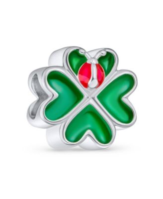 Lucky Green Clover Heart and Lady Bug Charm Bead .925 Sterling Silver Fits European Bracelet