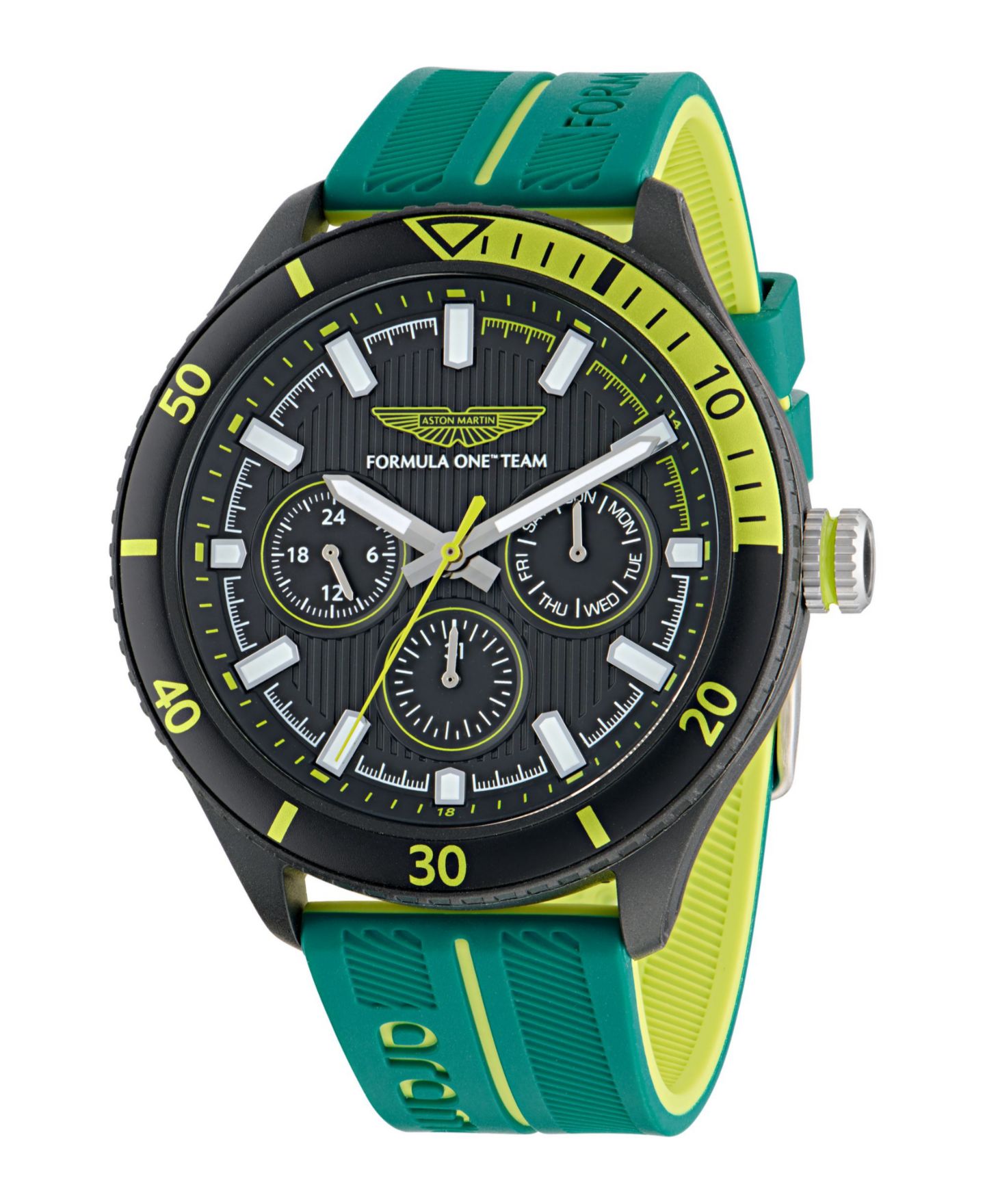 Мужские часы Aston Martin F1 PIT Multi-Function Quartz Green Silicone 46mm — фото 4