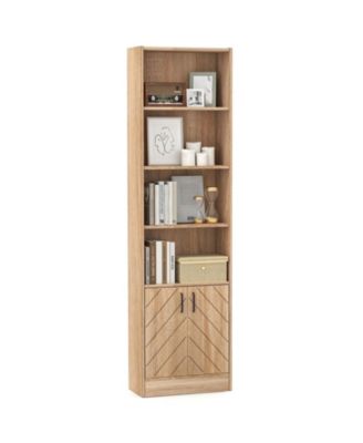 71 Inch Bookshelf with 2-Door Cabinet 6 Tier Bookcase Tall Storage Cabinet Display Rack