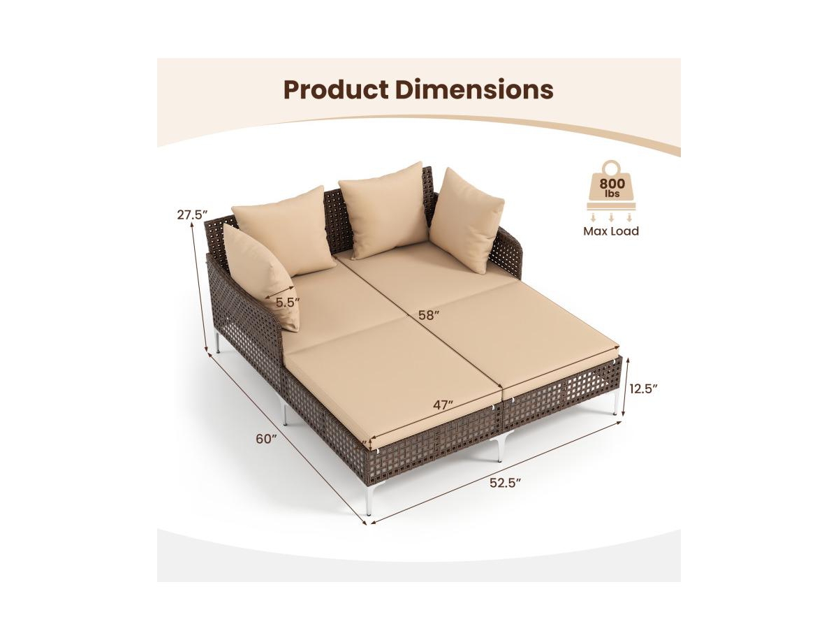 Boyel Living Outdoor Rattan Double Daybed Wicker Chaise Lounge