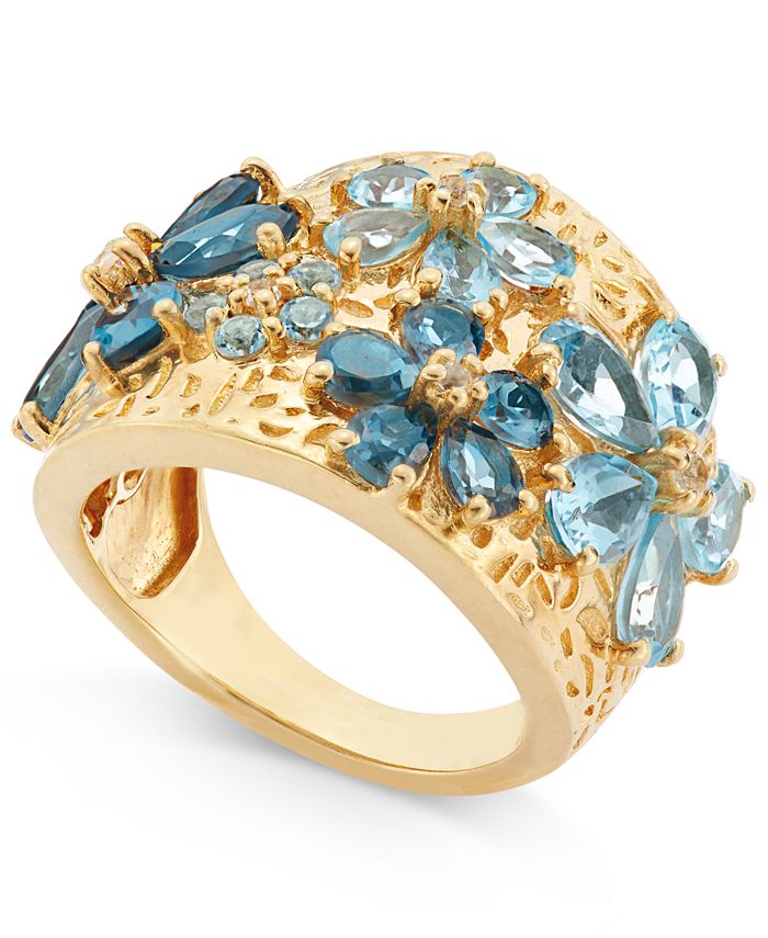 Macy's Blue Topaz Flower Statement Ring (6 ct. t.w.) in 14k Gold