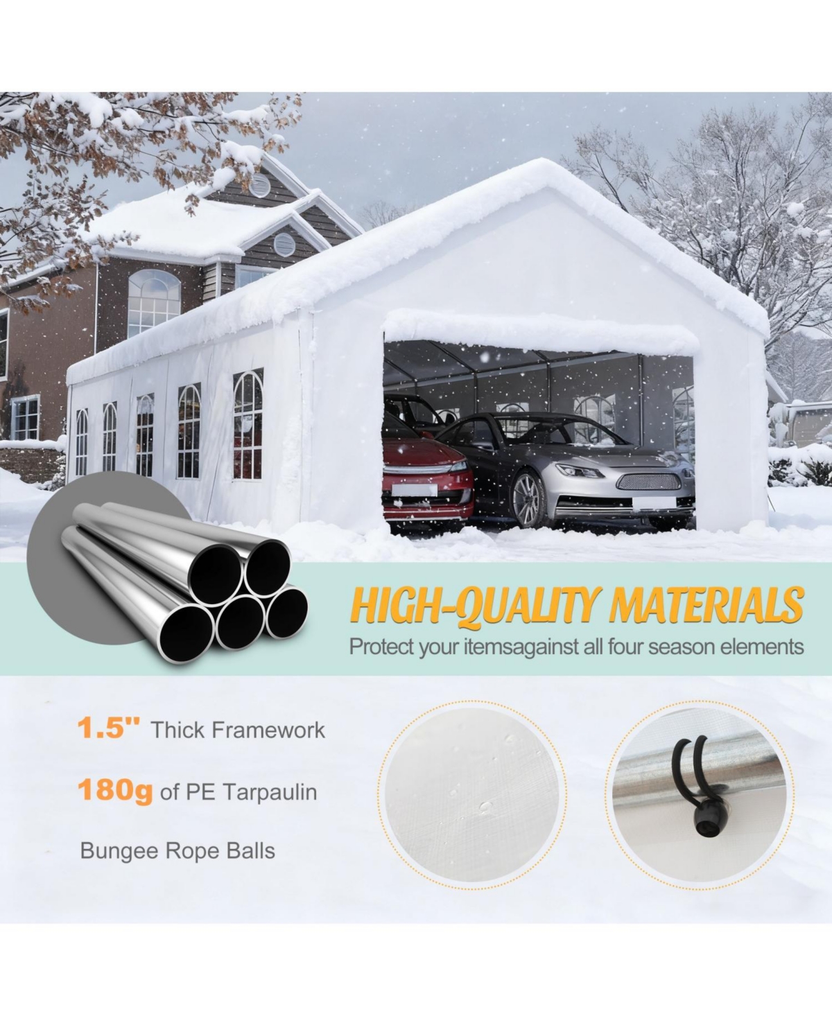 Asagikoiai 16x32 Heavy Duty Metal Carport Canopy with Sidewalls and Doors