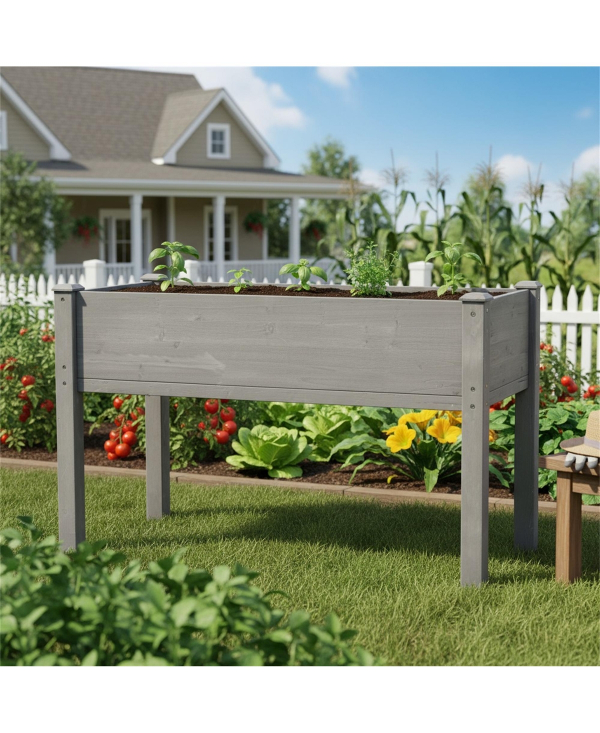 Clihome inch Raised Garden Bed with Legs, Elevated Wooden Planter Box for Outdoor Plants