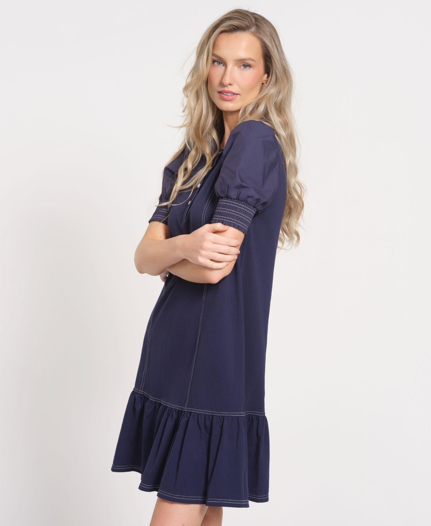 Women's Puff-Sleeve Crewneck Mini Dress