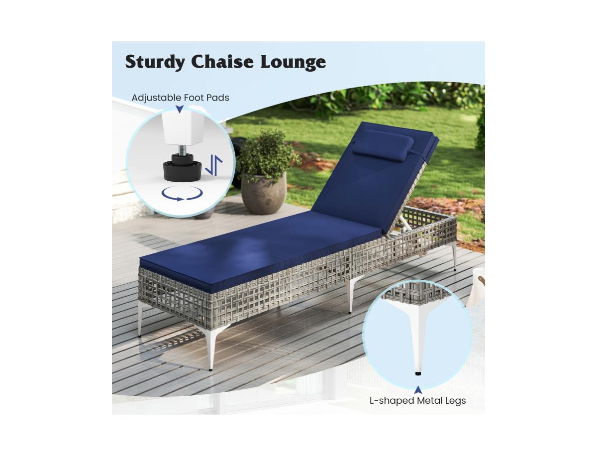 Boyel Living Patio Chaise Lounge Chair with 6-Level Adjustable Backrest and Headrest for Poolside