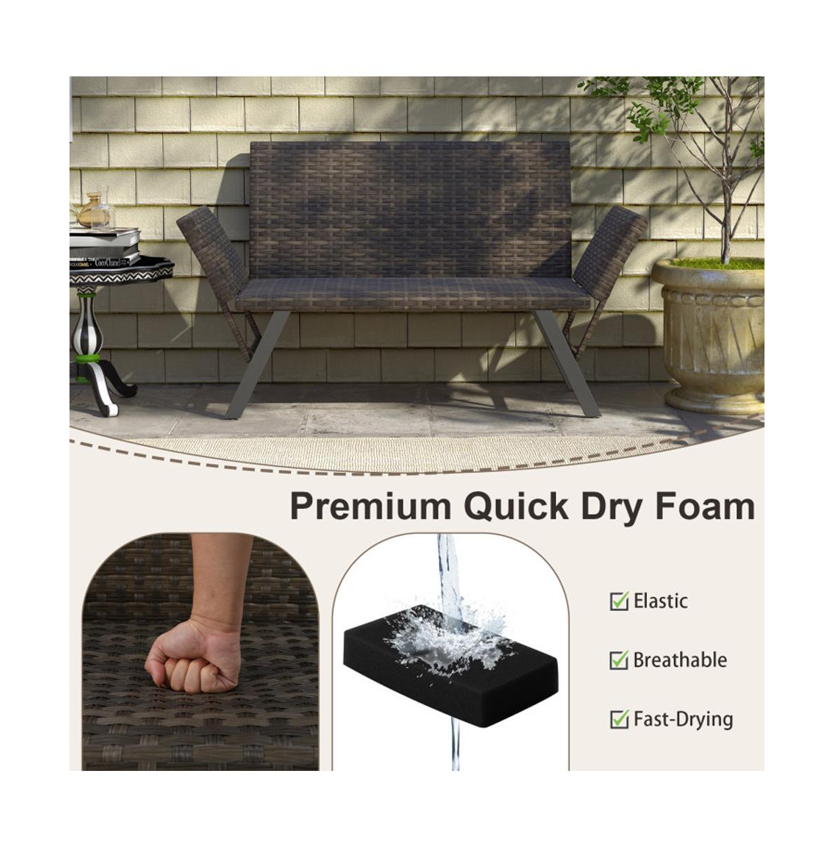Boyel Living Patio Convertible Sofa for 2 Quick Dry Foam Padded Rattan with Armrests