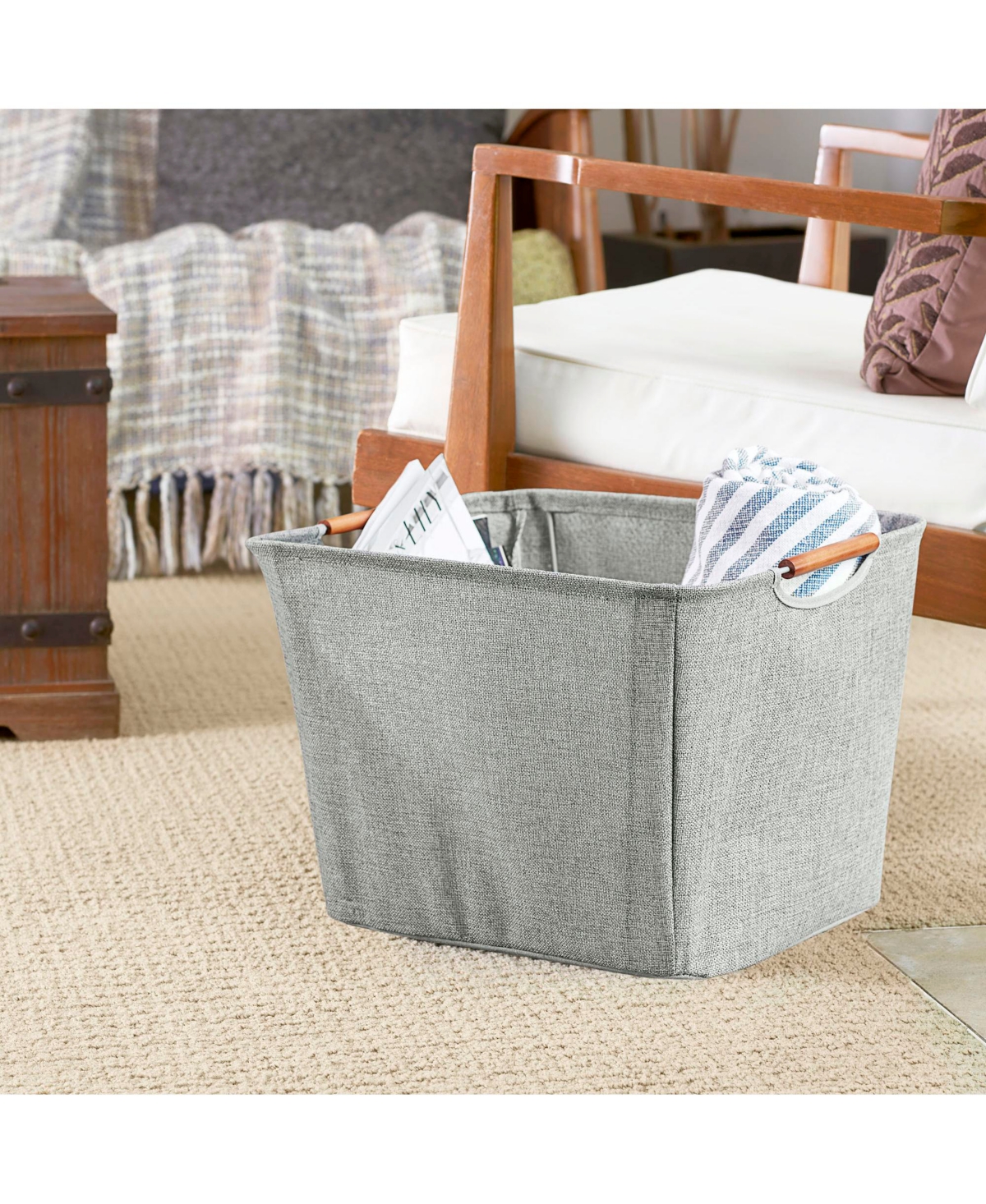 Household Essentials Medium Tapered Soft-Side Storage Bin with Wood Handles