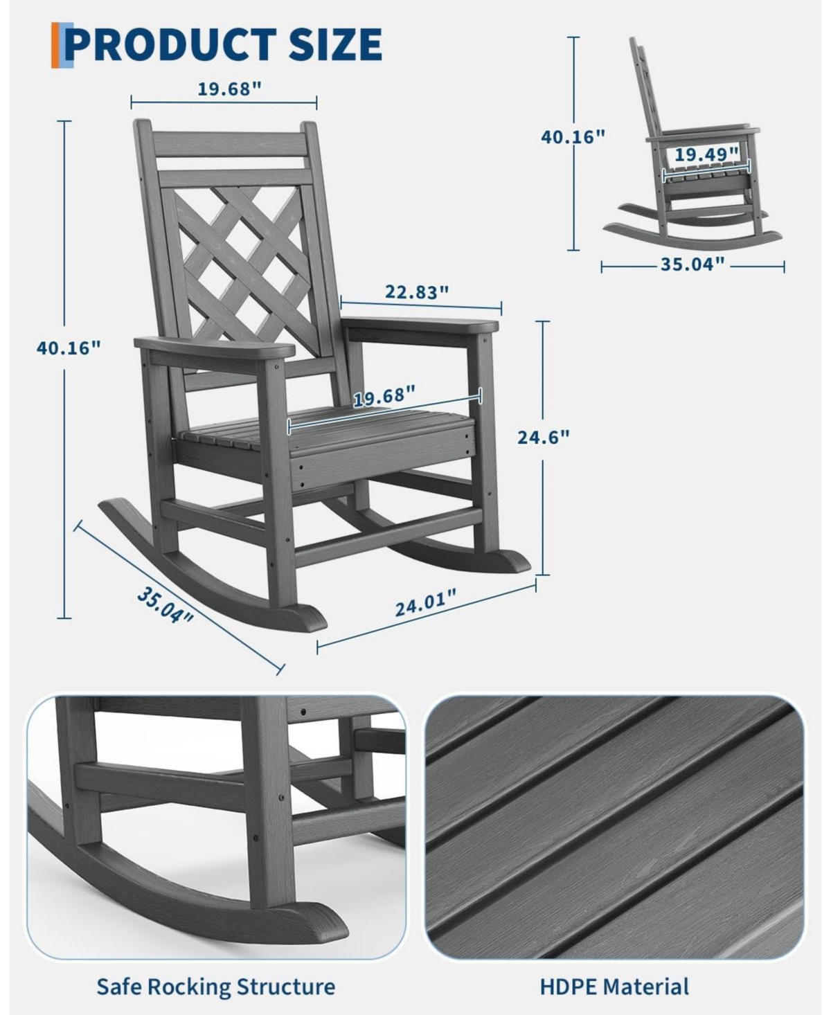 gaomon Set of 4 Outdoor Rocking Chair, Hdpe Weather Resistant Patio Chair Porch Rocker with Wood Texture and 380 Lbs Support for Deck