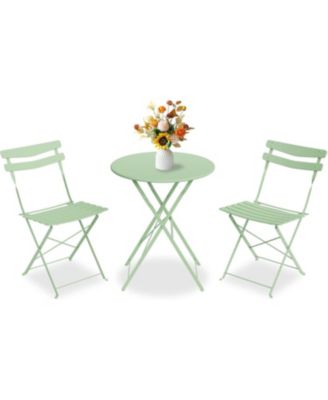 3 Piece Folding Patio Bistro Set, Metal Table and 2 Chairs, Compact Outdoor Indoor Bistro Set for Balcony, Garden, Yard