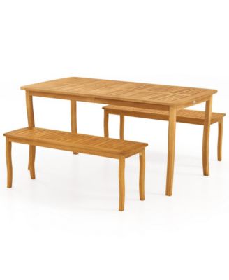 3 Pieces Patio Dining Set with Acacia Wood Outdoor Table and Benches