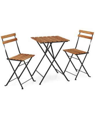 3 Piece Patio Acacia Wood Bistro Set with Slatted Seat and Tabletop