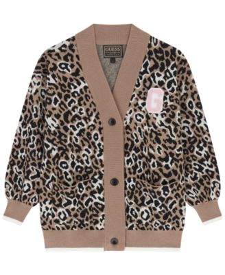 Girls' 7-16 Long-Sleeve Leopard Cardigan Sweater