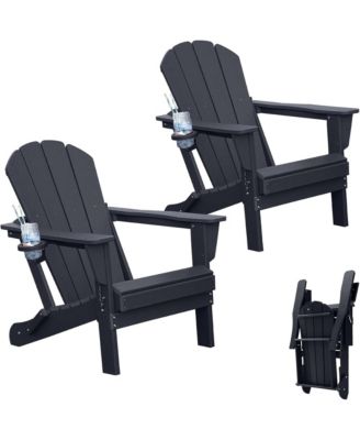 Folding Outdoor Adirondack Chairs with Cup Holders (Set of 2)