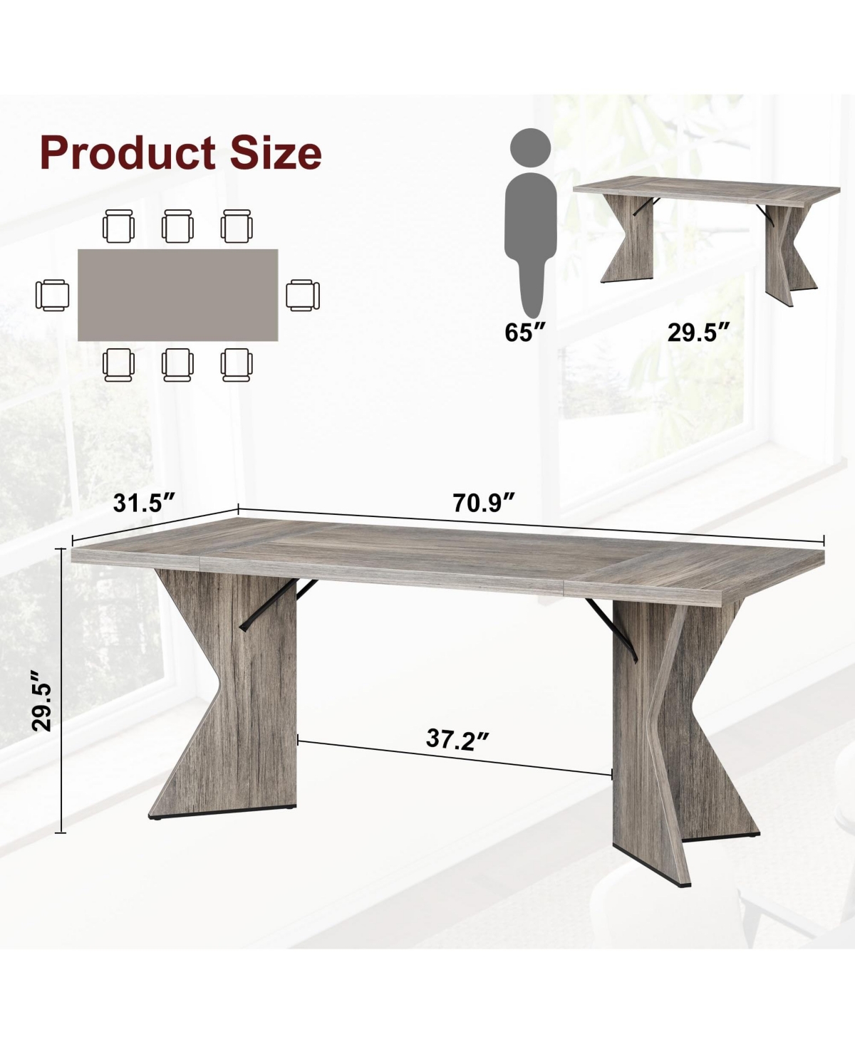gaomon 71 Inch Rectangular Dining Table for 6