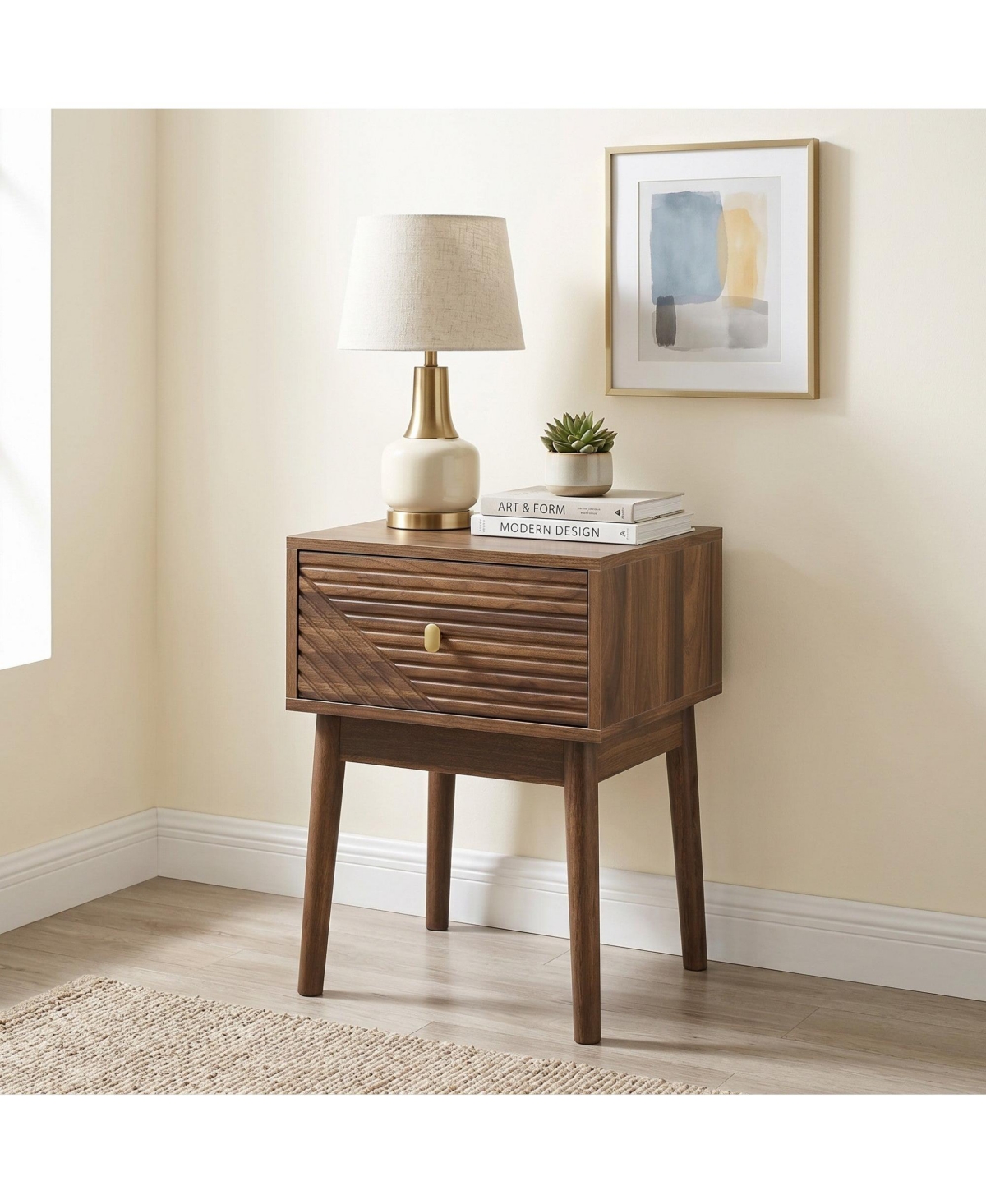 Sailvan Mid-Century Modern Bedside Table 2-Piece Set, with Metal Handles for Bedroom