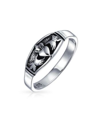 Bling Jewelry Bff Celtic Irish Claddagh Band Silver Ring Oxidized Sterling - Silver
