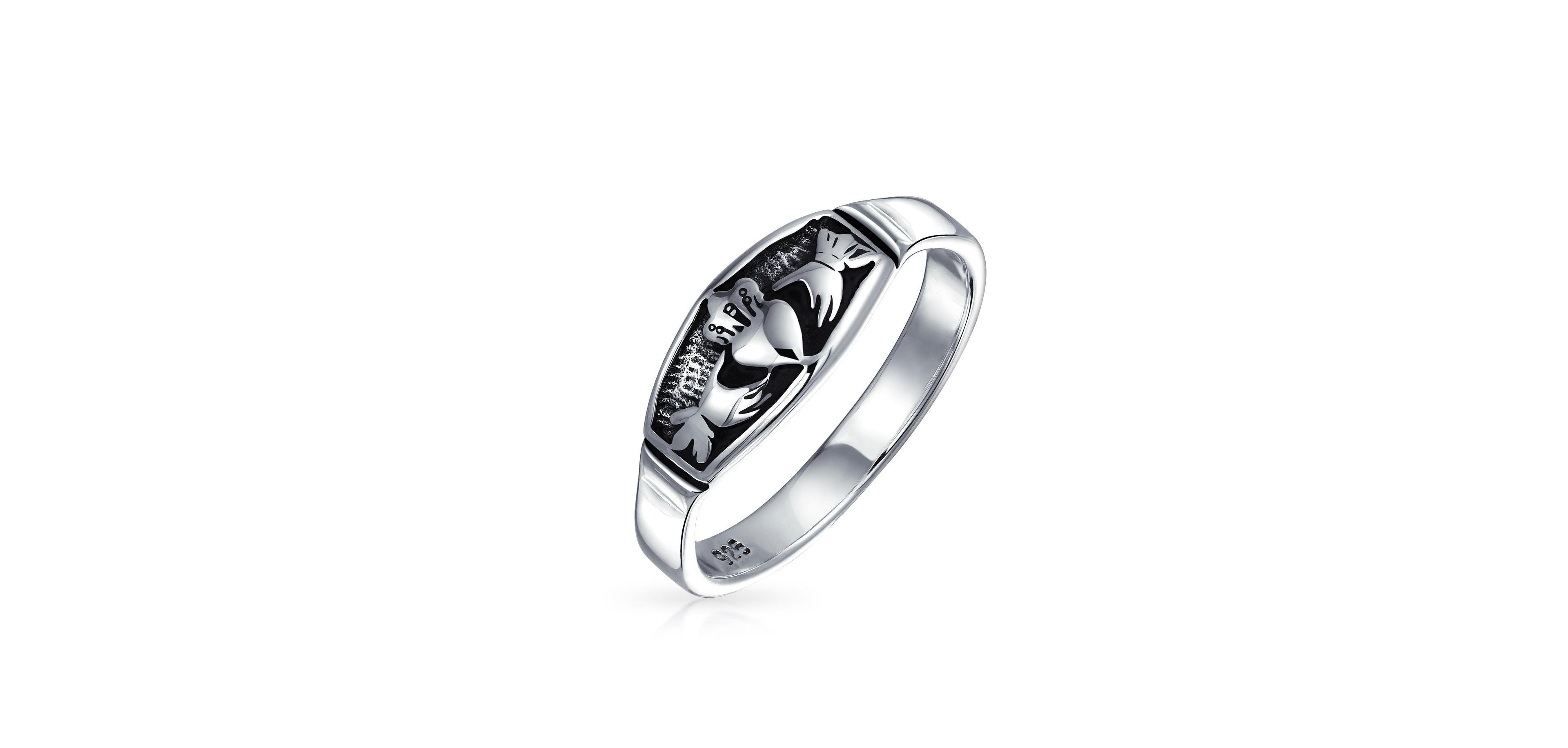 Bling Jewelry Bff Celtic Irish Claddagh Band Silver Ring Oxidized Sterling