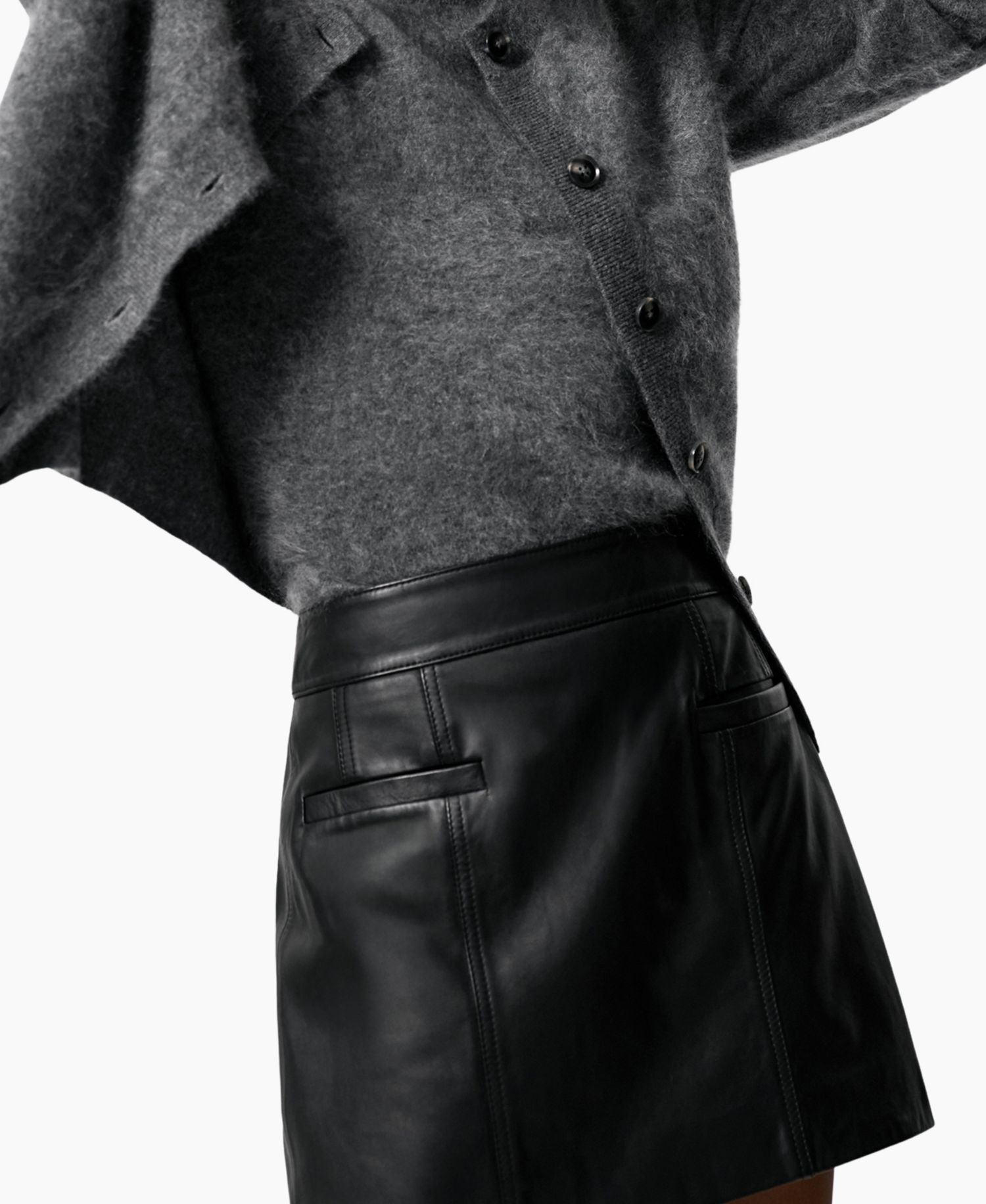 Women's Leather Welt-Pocket Mini Skirt