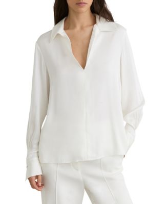 Women's Silk-Blend Open-Collar Shirt
