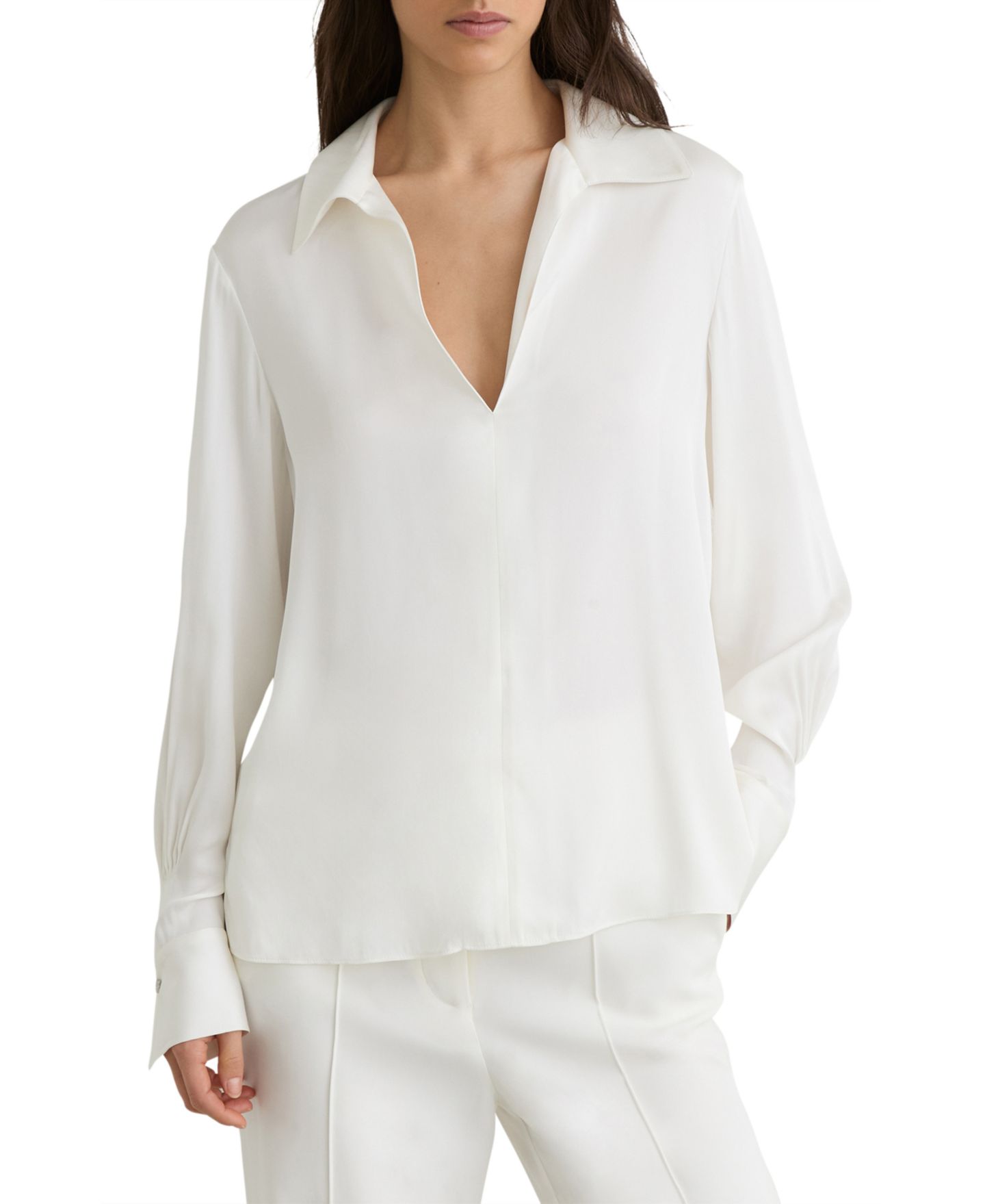 Женская рубашка REISS Silk-Blend Open-Collar, цвет: Слоновая кость — фото 1