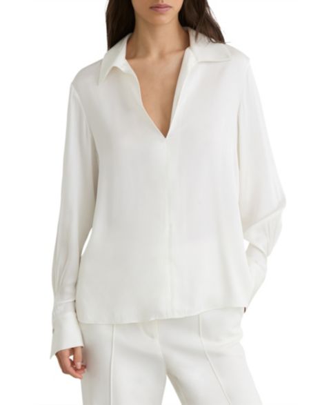 Женская рубашка REISS Silk-Blend Open-Collar, цвет: Слоновая кость