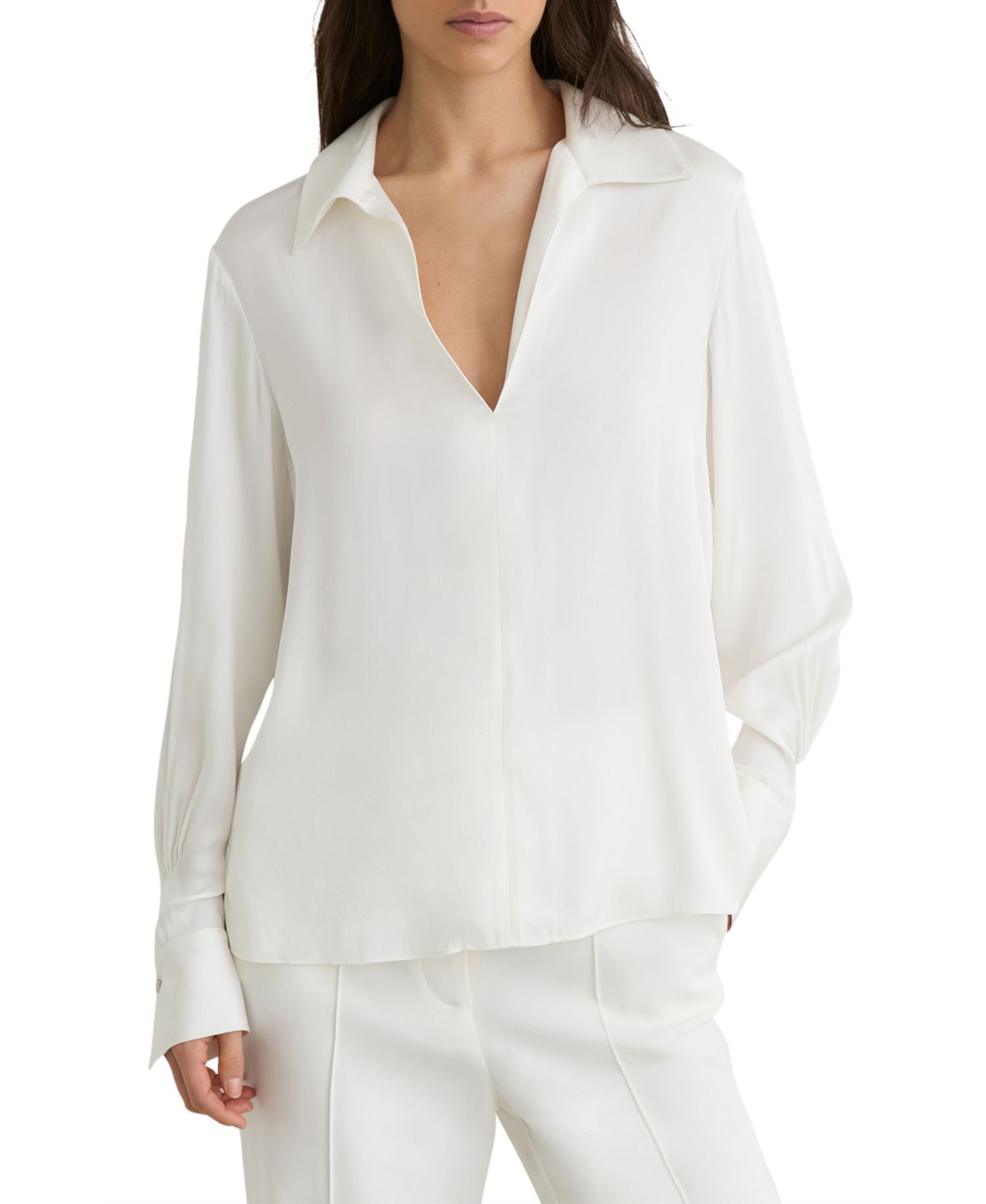 Women's Silk-Blend Open-Collar Shirt