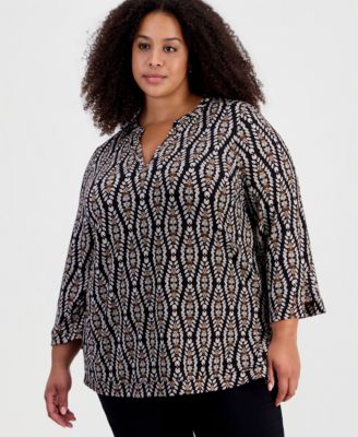 Plus Size Opulent Travels 3/4-Sleeve Splitneck Tunic, Macy's Exclusive