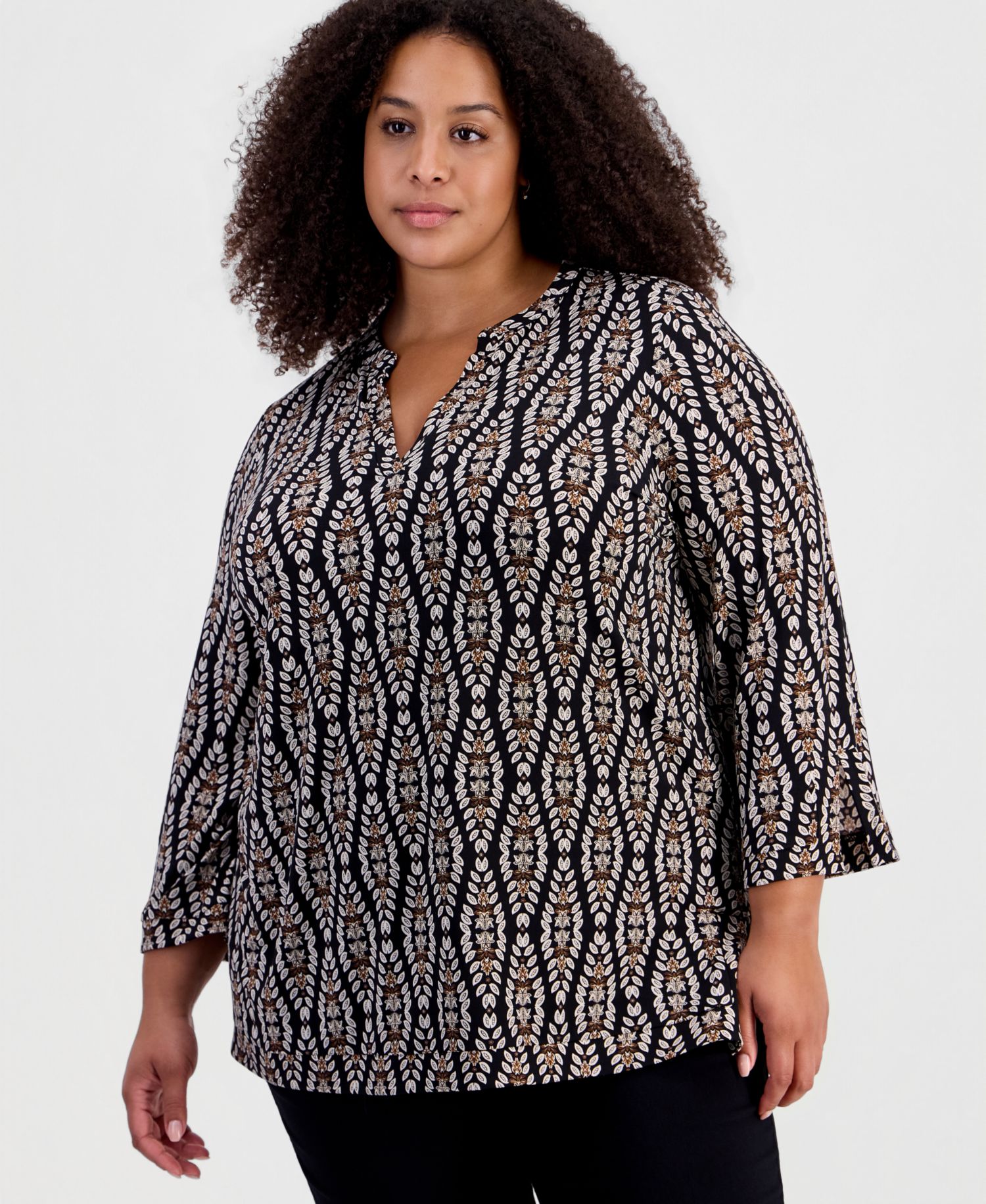 Plus Size Opulent Travels 3/4-Sleeve Splitneck Tunic, Macy's Exclusive